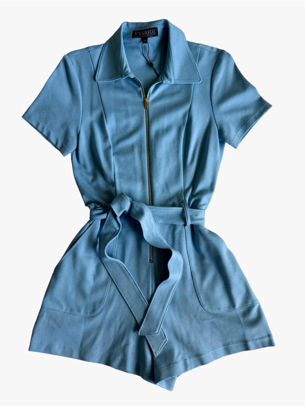 NWT! Madewell Caldwell Women's Paige Exposed Zipper Romper Sky Blue Short Sleeve